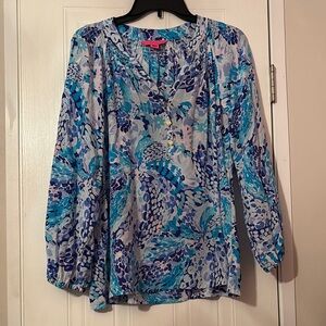 Lilly Pulitzer Blue Long Sleeve Relaxed Blouse